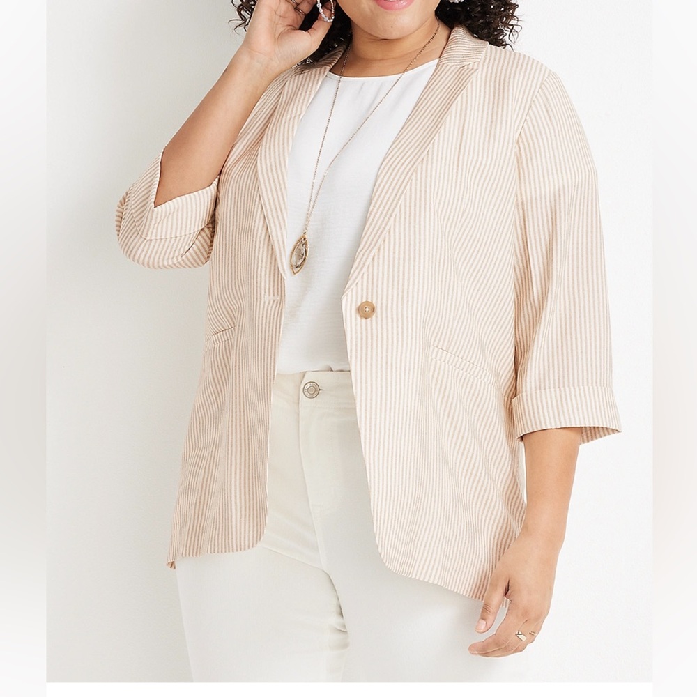 Maurices Striped Neutral Beige One Button Blazer XL